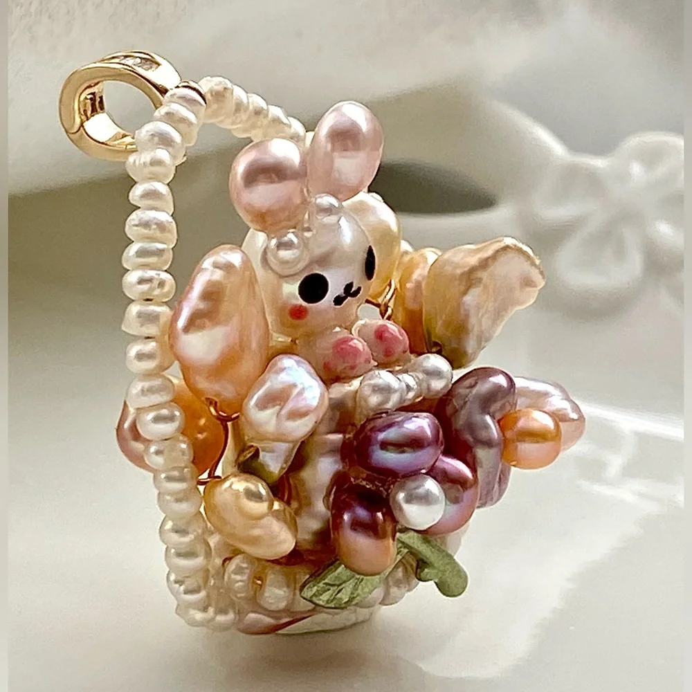 P203-Handmade High Quality Bunny Easter Basket Detachable Pendant - Picture 8 of 11
